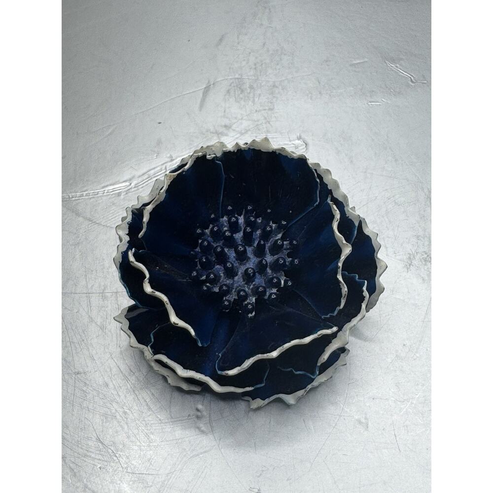 Large Vintage Blue/White Enamel Flower Shaped Brooch Americana Spring